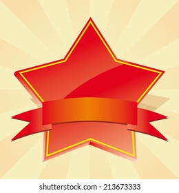 red star badge with ribbon on abstract background