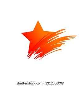Red star and brush strokes on a white background. Icon.