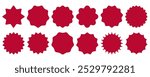 Red Star burst shape tags collection. Set of price, sale, discount offer circle frames sticker. Simple Abstract sticker badge label icon button stamp. Design element. Vector illustration