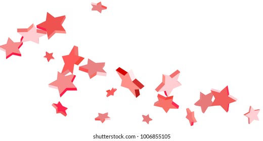 Red star confetti. Falling stars on a white background. Illustration of flying shiny stars. Decorative element. Suitable for your design, cards, invitations, gift, vip.