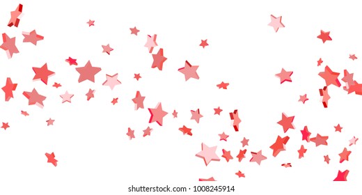 Red star confetti. Falling stars on a white background. Illustration of flying shiny stars. Decorative element. Suitable for your design, cards, invitations, gift, vip.