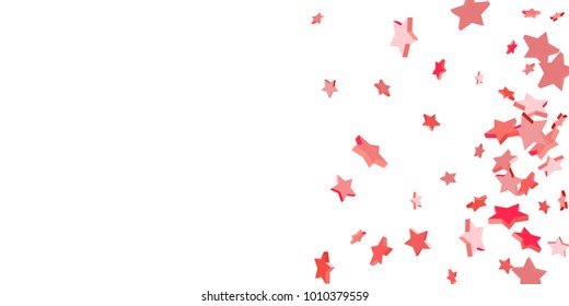 Red star confetti. Falling stars on a white background. Illustration of flying shiny stars. Decorative element. Suitable for your design, cards, invitations, gift, vip.
