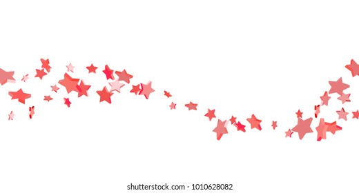 Red star confetti. Falling stars on a white background. Illustration of flying shiny stars. Decorative element. Suitable for your design, cards, invitations, gift, vip.