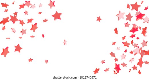 Red star confetti. Falling stars on a white background. Illustration of flying shiny stars. Decorative element. Suitable for your design, cards, invitations, gift, vip.