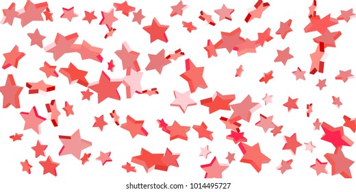 Red star confetti. Falling stars on a white background. Illustration of flying shiny stars. Decorative element. Suitable for your design, cards, invitations, gift, vip.