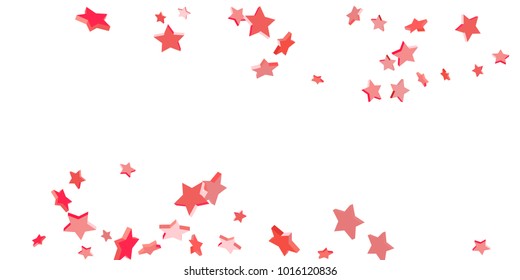 Red star confetti. Falling stars on a white background. Illustration of flying shiny stars. Decorative element. Suitable for your design, cards, invitations, gift, vip.