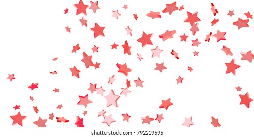 Red star confetti. Falling stars on a white background. Illustration of flying shiny stars. Decorative element. Suitable for your design, cards, invitations, gift, vip.