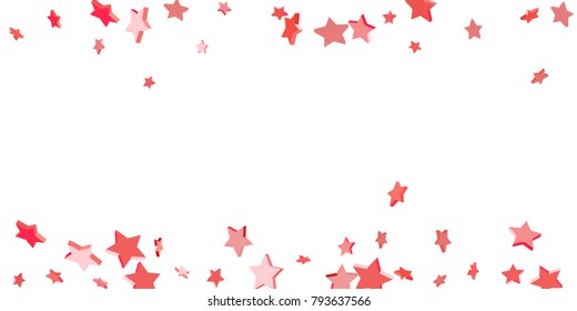 Red star confetti. Falling stars on a white background. Illustration of flying shiny stars. Decorative element. Suitable for your design, cards, invitations, gift, vip.