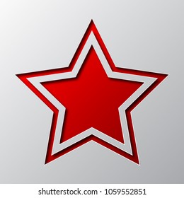 Red star from cut paper with shadow. Vector illustration. Abstract star cut from paper