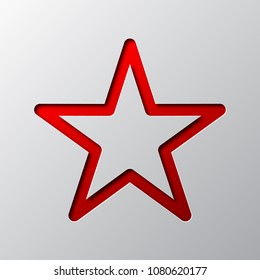 Red star from cut paper with shadow. Vector illustration. Abstract star cut from paper
