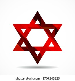 Red Star of David icon isolated on white background. Religious symbol. Vector illustration