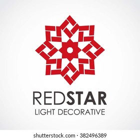 Red star of decoration abstract vector and logo design or template light ornament business icon of company identity symbol concept