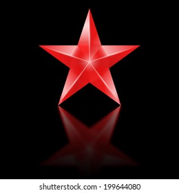 Red star of five points on black background.