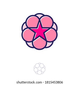 Red star and flower logo. Chineese symbol. Asian icon. Star and sakura.
