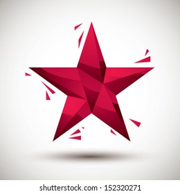 Red star geometric icon made in 3d modern style, best for use as symbol for web or print design element.