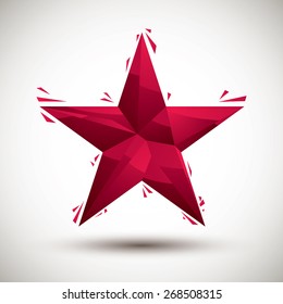 Red star geometric icon made in 3d modern style, best for use as symbol for web or print design element.