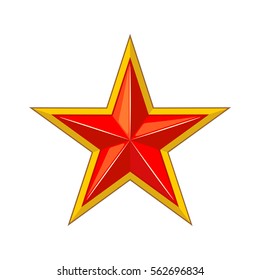 Red star with gold edging icon in flat style isolated on white. Vector illustration.