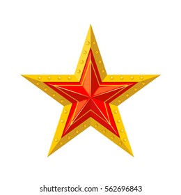 Red star with gold edging icon in flat style isolated on white. Vector illustration.