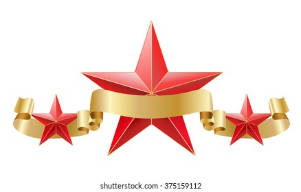 red star with golden ribbon composition. vector