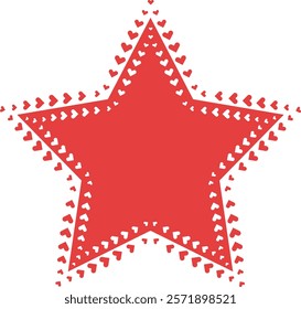 Red Star Graphic with Heart Patterns. Vector illustration.