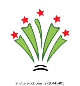 Red Star and Green Burst Firework Icon. Celebration, Holiday, and Dynamic Event Symbol.