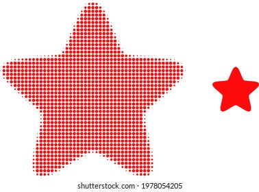 Red star halftone dotted icon illustration. Halftone array contains circle elements. Vector illustration of red star icon on a white background. Flat abstraction for red star symbol.