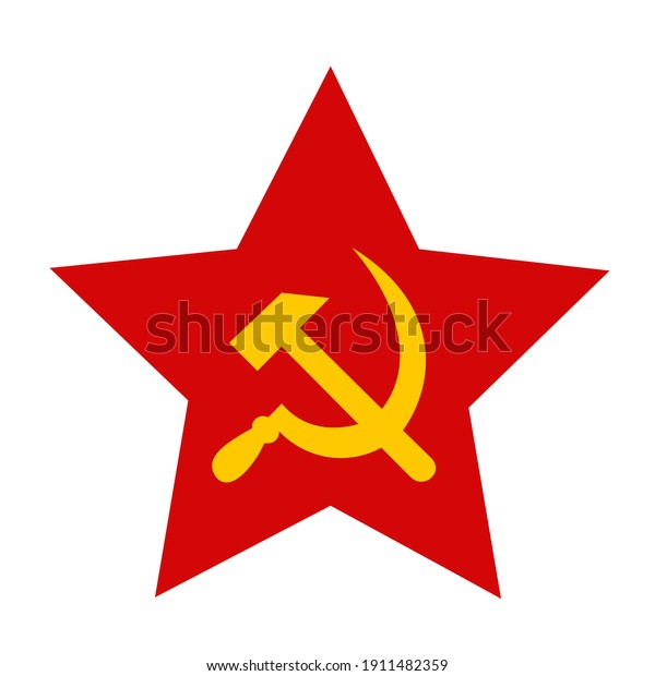 Red\
star with hammer and sickle - symbol and sign of communism and\
socialism. Vector illustration isolated on\
white.