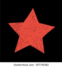 Red star. Hand drawn vector.  Infographic for web design, design elements. Web design elements in vintage style. Vector illustration.