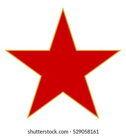 Red star icon with golden edges, isolated star vector illustration.