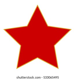 Red star icon with golden edges, isolated star vector illustration.