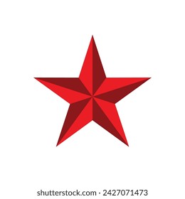 Red star icon. Symbol of the Red Army, military rank on shoulder straps or police. Heraldic sign, five-pointed three-dimensional star.