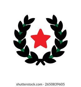 Red star inside a laurel wreath with leaves green stems on Remembrance