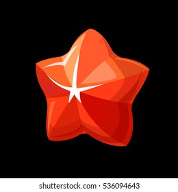 Red star isolated on Black, magic glossy star.