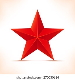 Red star isolated on white. Vector 3d imitation.