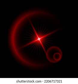 A Red Star. Light Lines. Blurred Lens Lighting Effect On A Black Background.