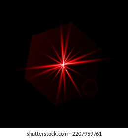 A Red Star. Light Lines. Blurred Lens Lighting Effect On A Black Background.