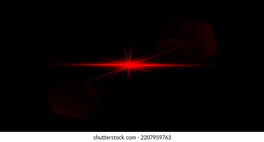 A Red Star. Light Lines. Blurred Lens Lighting Effect On A Black Background.