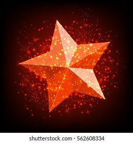 Red star with lights sparkles. Vector illustration.