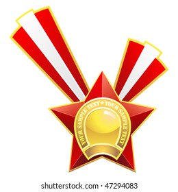 Red star medal. Vector illustration