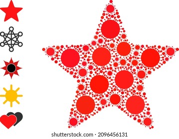 Red star mosaic icon. Vector collage is organized of random infection parts. Infection collage red star icon and other icons. Red star mosaic for epidemic templates.