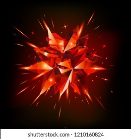 Red star on a black background. Crystal. Vector illustration.
