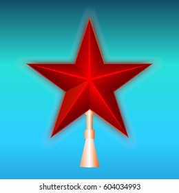 Red Star on the holder on a blue background. Vector illustration