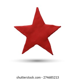 Red star on white background. Vector illustration. Plasticine modeling.