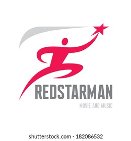 Red star running man figure - vector logo template concept illustration for business company, media portal, sport club, creative agency etc. Human character sign. 