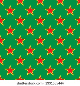 Red star seamless pattern on the green background