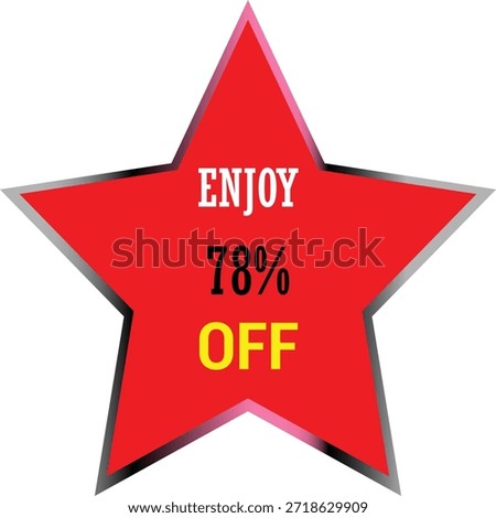 Red Star Shape Discount Badge with Enjoy Percent Off Text, Promotional Sale Star Label for Retail Store, Ecommerce Offer, Marketing Banner and Clearance Discount Design