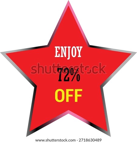 Red Star Shape Discount Badge with Enjoy Percent Off Text, Promotional Sale Star Label for Retail Store, Ecommerce Offer, Marketing Banner and Clearance Discount Design