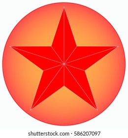 Red star shape isolated on red gradient circle background.Trendy vector decoration symbol for website design, mobile app. Logo illustration. 