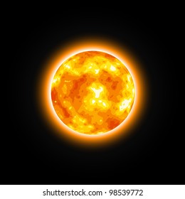 Red Star Shiny Sun. Vector Illustration of Fire Planet