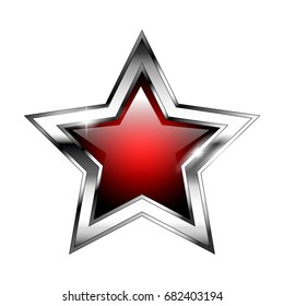 Red star with a silver frame, with space for your text. Vector illustration.